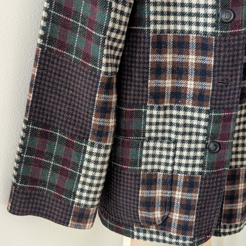 Vintage Wool Plaid Patchwork Button Up Jacket In … - image 4